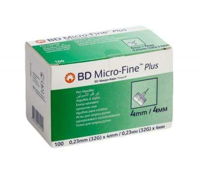 Голки 4 мм для шприц-ручок інсулінових - BD Micro-Fine Plus 32G, 100 шт