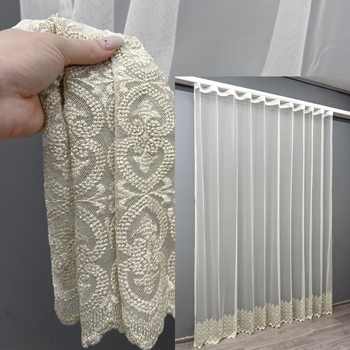 Тюль VR-Textil 1633т Грек-сітка з вишивкою та люрексом колір Молочний з бежевим 300х270 см (42-0594)