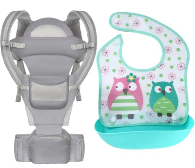 Хипсит, Эрго-рюкзак, кенгуру, переноска Baby Carrier 6в1 Серый слюнявчик-трансформер (n-9900)