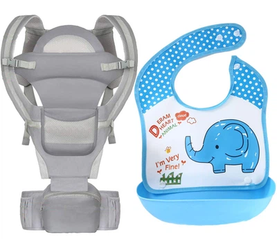 Хипсит, Эрго-рюкзак, кенгуру, переноска Baby Carrier 6в1 Серый слюнявчик-трансформер (n-9897)
