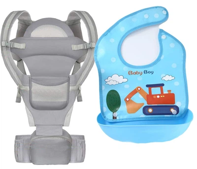 Хипсит, Эрго-рюкзак, кенгуру, переноска Baby Carrier 6в1 Серый слюнявчик-трансформер (n-9891)