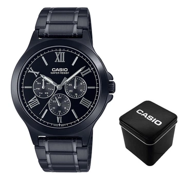 Мужские наручные часы Casio MTP-V300B-1A, кварцевые многофункциональные, стальной браслет