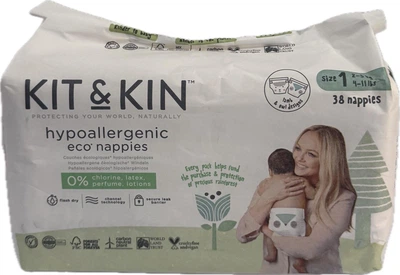 Екологічні біорозкладні підгузки Kit & Kin 1 розміру 2-5 кг, 38шт