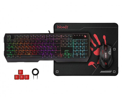 Комплект A4Tech Bloody B1700 (Black) ігровий, клавіатура, миша, килимок USB (4711421980401)