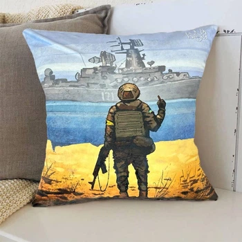 Подушка патриотическая 3D Рyсский воєнний корабль йди ...50х50 см (FD-12678)
