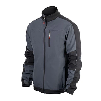 Куртка SOFTSHELL, темна сіро-чорна, тришарова, тканина стрейч 300GSM 100D, з водо- і вітрозахистом, L INTERTOOL SP-3133