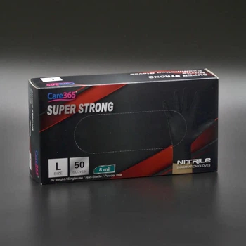 Перчатки нитрил суперпрочные черные "Care365" Super Strong (L) 8 грамм