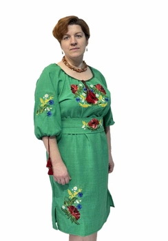 Жіноча зелена вишита квітами сукня Ноко "Світлана" 60