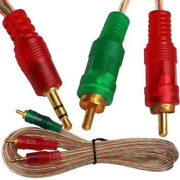 Шнур 3,5 стерео - 2×RCA gold 5м прозрачный