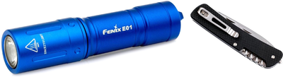Набор Фонарь ручной Fenix E01 V2.0 Синий + Карманный нож Ruike L41-B Черный