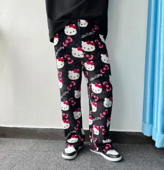 Піжамні плюшеві Штани Hello Kitty хелоу кітті чорні розмір M