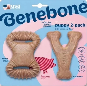 Benebone Puppy Pack набір з 2 іграшок для гризіння (Дентал кістка+Важіль), зі смаком бекону, для цуценят вагою до 7 кг