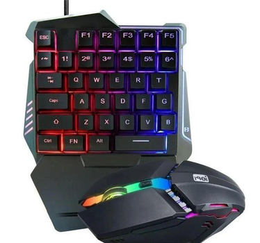 Мини игровая проводная клавиатура с мышью и RGB подсветкой 35 клавиш черная