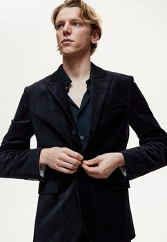 Чоловічий оксамитовий піджак Slim Fit (58182) XL Темно-синій