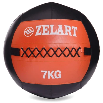 М'яч набивний медичний для кросфіту WALL BALL Zelart Чорний-Помаранчевий (вага 7 кг) FI-5168-7