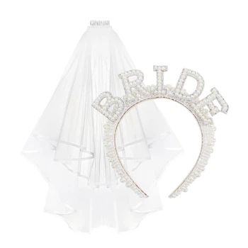 Комплект обруч корона BRIDE та фата на дівич-вечір