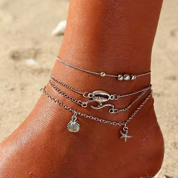 Браслет багатошаровий на ногу-анклет Анна Ясеницька "Sea and Beach", сріблястий