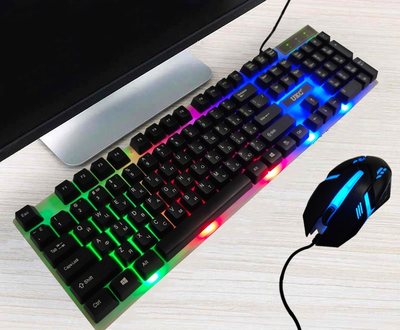 Комплект: проводная клавиатура и оптическая мишка с LED подсветкой UKC M-416 Черный