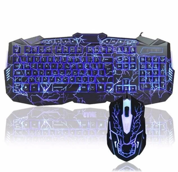 Игровая проводная клавиатура с подсветкой и мишкой V100L Черный