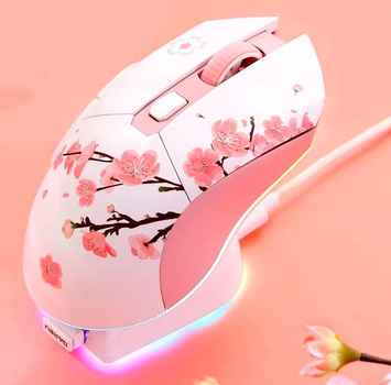 Беспроводная / проводная компьютерная мышь с RGB-подсветкой 2в1 DAREU мышка для девочек c 2.4G и дизайном с цветами + зарядная станция, розовая "G" (104191270)