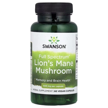 Їжовик гребінчастий Swanson Lion's Mane Mushroom 500 mg Full Spectrum, 60 капсул для підтримки когнітивної функції
