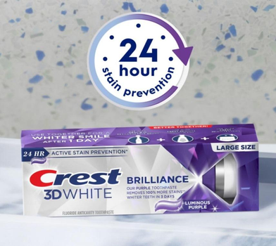 Отбеливающая зубная паста Crest 3D White Brilliance Luminous Purple Teeth Whitening Toothpaste 130г