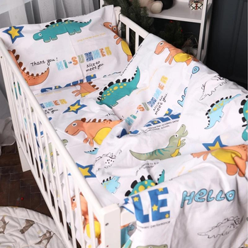 Комплект дитячої постільної білизни Mirson Kids Time 17-0697 Colorful Dinosaurs 110 x 140 см Бязь (2200010459418)