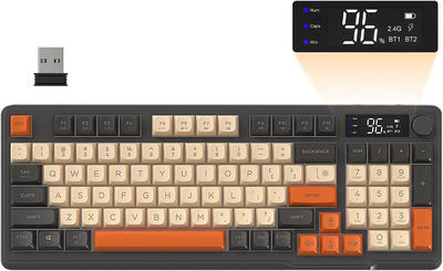 Беспроводная игровая клавиатура FREEWOLF M96, ручка управления Bluetooth, 2.4G, светодиодная подсветка RGB с экраном, клавиатура PBT, 3000 мАч, раскладка QWERTY ENG - черный