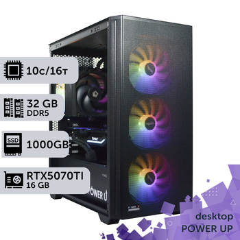 Рабочая станция PowerUp Desktop #622 Core i5 14400F/32 GB/SSD 1TB/GeForce RTX 5070Ti 16GB для 3D моделирования видеомонтажа рендеринга для инженеров и архитекторов