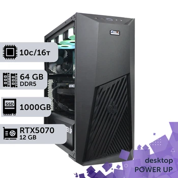 Робоча станція PowerUp Desktop #620 Core i5 14400F/64 GB/SSD 1TB/GeForce RTX 5070 12GB для 3D моделювання відеомонтажу рендерингу для інженерів та архітекторів