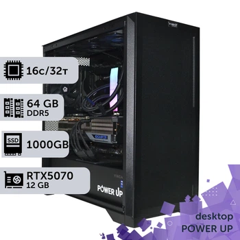 Робоча станція PowerUp Desktop #629 Ryzen 9 7950x/64 GB/SSD 1TB/GeForce RTX 5070 12GB для 3D моделювання відеомонтажу рендерингу для інженерів та архітекторів