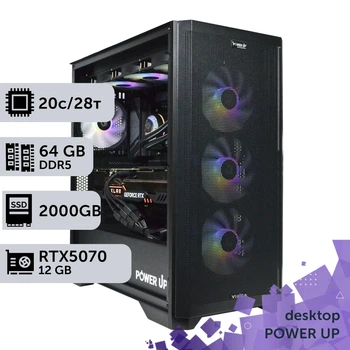 Робоча станція PowerUp Desktop #615 Core i7 14700K/64 GB/SSD 2TB/GeForce RTX 5070 12GB для 3D моделювання відеомонтажу рендерингу для інженерів та архітекторів