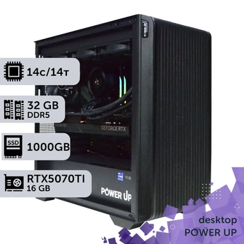Рабочая станция PowerUp Desktop #605 Core Ultra 5 245KF/32 GB/SSD 1TB/GeForce RTX 5070Ti 16GB для 3D моделирования видеомонтажа рендеринга для инженеров и архитекторов