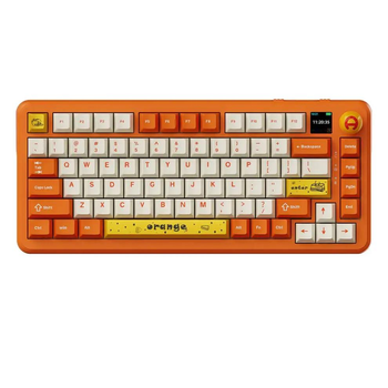 Клавиатура AJAZZ AK820 MAX Plus White-Orange Беcпроводная Игровая Тихая Механичиская. 2.4G/Bluetooth/Кабель. С Экранчиком, Батарея 8000mAh. Mute Switch