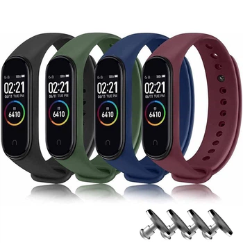 Комплект силіконових ремінців MRK для Xiaomi Mi Band 3/4 4 ремінці + 4 металеві кнопки (Black, Green, Blue, Wine) (mrk6550)