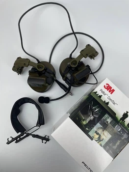 Военные наушники 3M Peltor XPI + чебурашки + AXL крепеж, олива