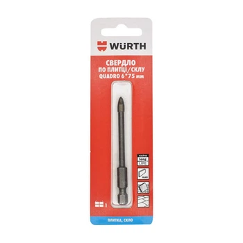 Сверло по плитке и стеклу Wurth Quadro 1641016075 6*75 мм