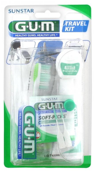Дорожный набор Gum Travel Kit Original White (зубная паста отбеливающая + щетка + нить) цвет щетки зеленый