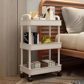 Стеллаж Этажерка 3-х ярусная на колесах 33 x 21 x 67 см Белый цвет