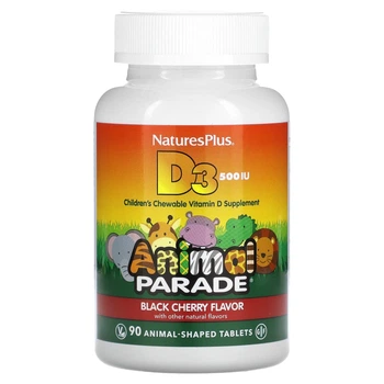 Вітамін D3 Д3 500 МО для дітей жувальний смак чорної вишні NaturesPlus Animal Parade 90 таблеток