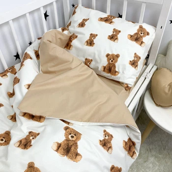 Дитяча постільна білизна для хлопчика в ліжечко 120х60 см Oh My Kids «Ведмедики» бежевий (підковдра 140х110 см)
