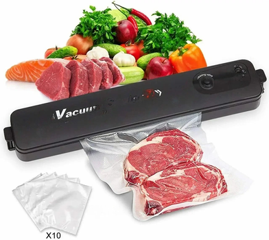 Автоматический вакууматор Vacuum Sealer бытовой упаковщик для упаковки и хранения еды, продуктов, + 10 пакетов Черный (KL-25)
