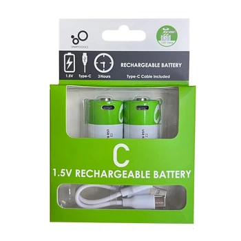 2 шт Аккумулятор Тип C (R14, LR14) с USB TYPE-C 5000mWh Smartoools + кабель (Блистер) (16221-2)