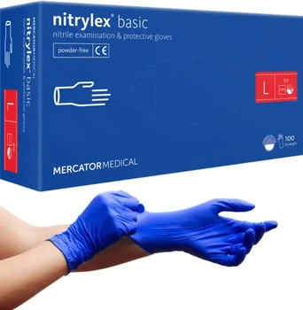 Перчатки нитриловые MERCATOR Nitrylex Basic неприпудренные L, (100 шт/пач), голубые