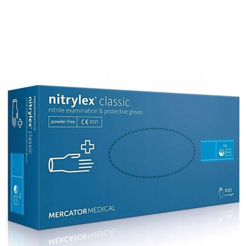 Рукавички нітрилові MERCATOR Nitrylex Classic неопудренні XS, (100 шт/пач), блакитні