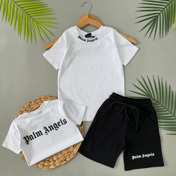 Летний комплект для мальчика Palm Angels 146-152 см Белый/чёрный