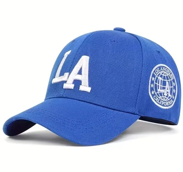 Кепка бейсболка LА (Los Angeles) unisex взрослая женская мужская вышивка белая нить голубая (185725)