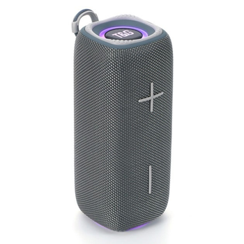 Портативная аккумуляторная 16W Bluetooth колонка BT/USB/TF/FM с ремешком и светомузыкой 18см TG 654 серая