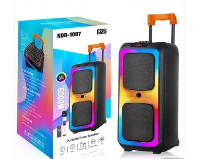 Колонка портативная аккумуляторная Bluetooth 8"х2 мощность 100Вт с микрофоном радио пульт и светомузыкой UKC NDR-1097 - Б/У