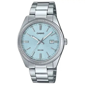 Мужские наручные часы Casio MTP-1302PE-2A Серебристые\Голубой циферблат